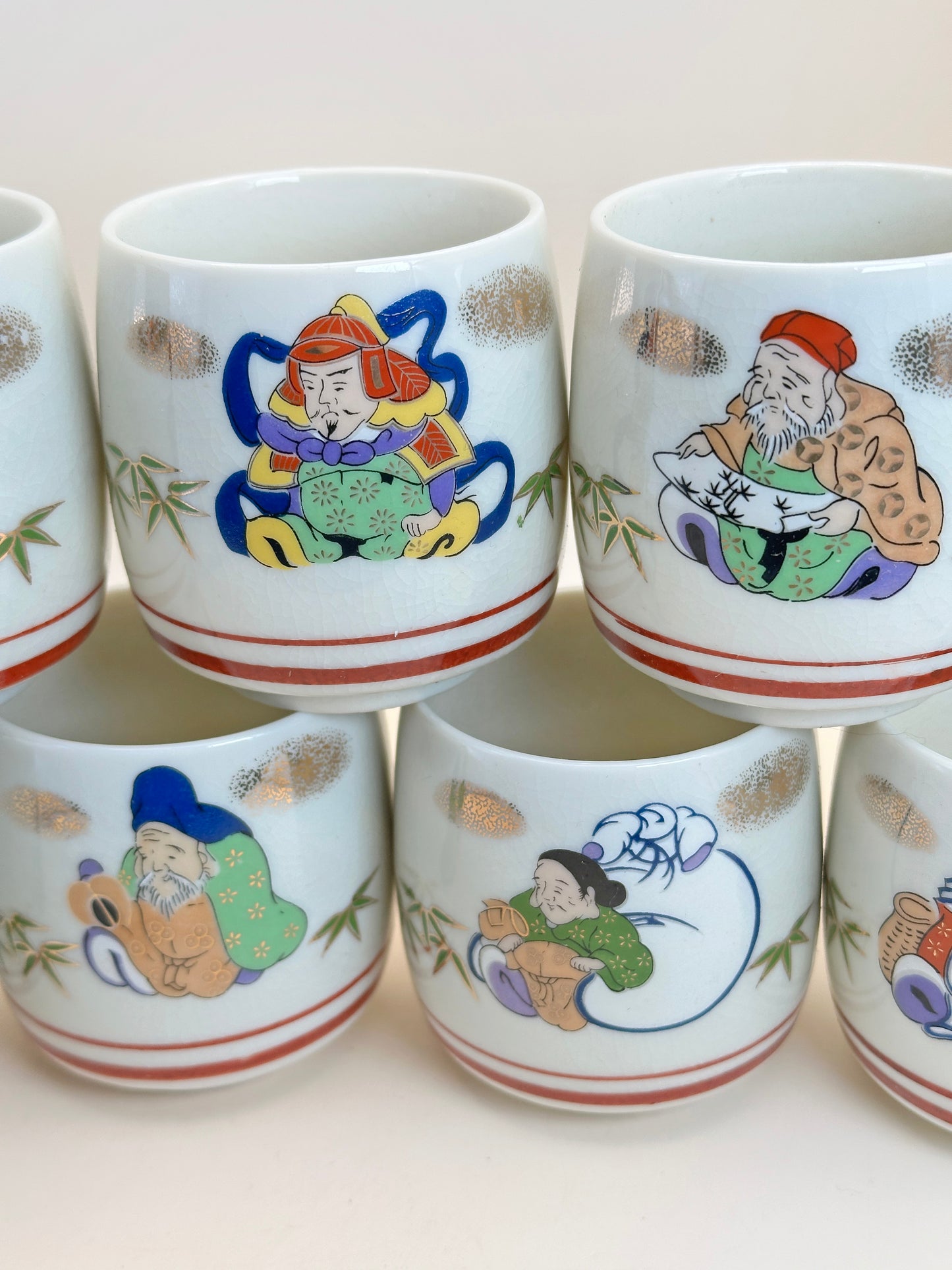 TB98 - Set of Porcelain Tea Cups - 7 Lucky Gods 七福神