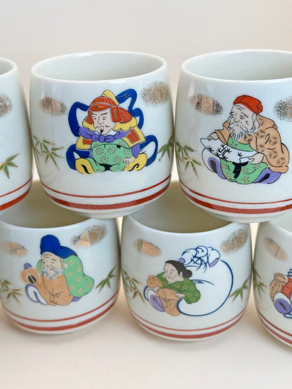TB98 - Set of Porcelain Tea Cups - 7 Lucky Gods 七福神