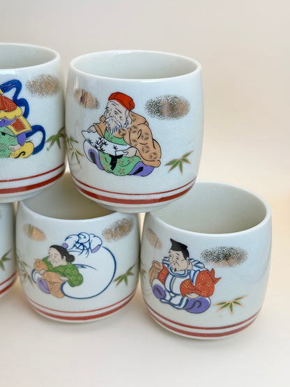 TB98 - Set of Porcelain Tea Cups - 7 Lucky Gods 七福神