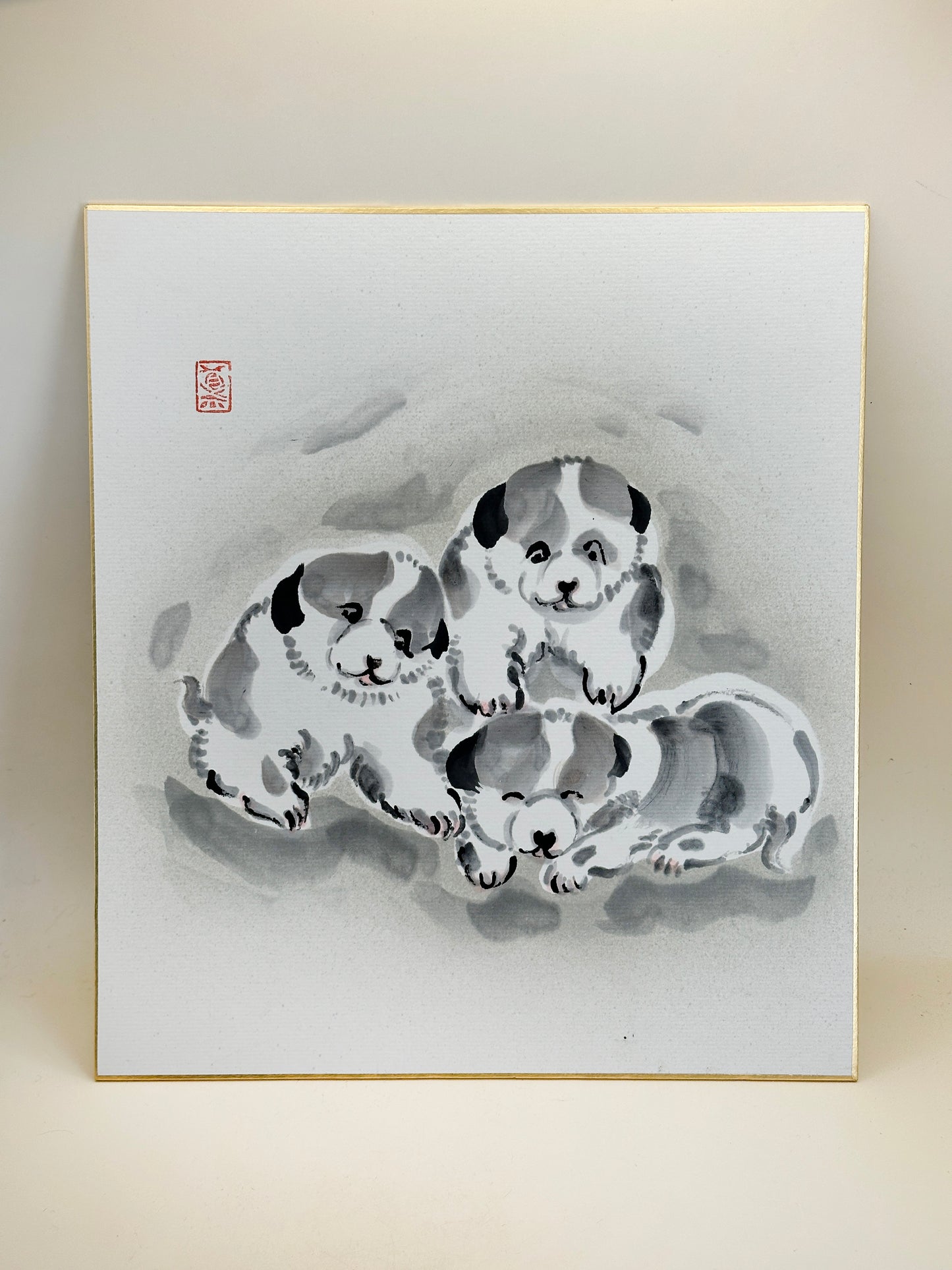 SHP194 - Japan Ink painting 3 puppies - Dog