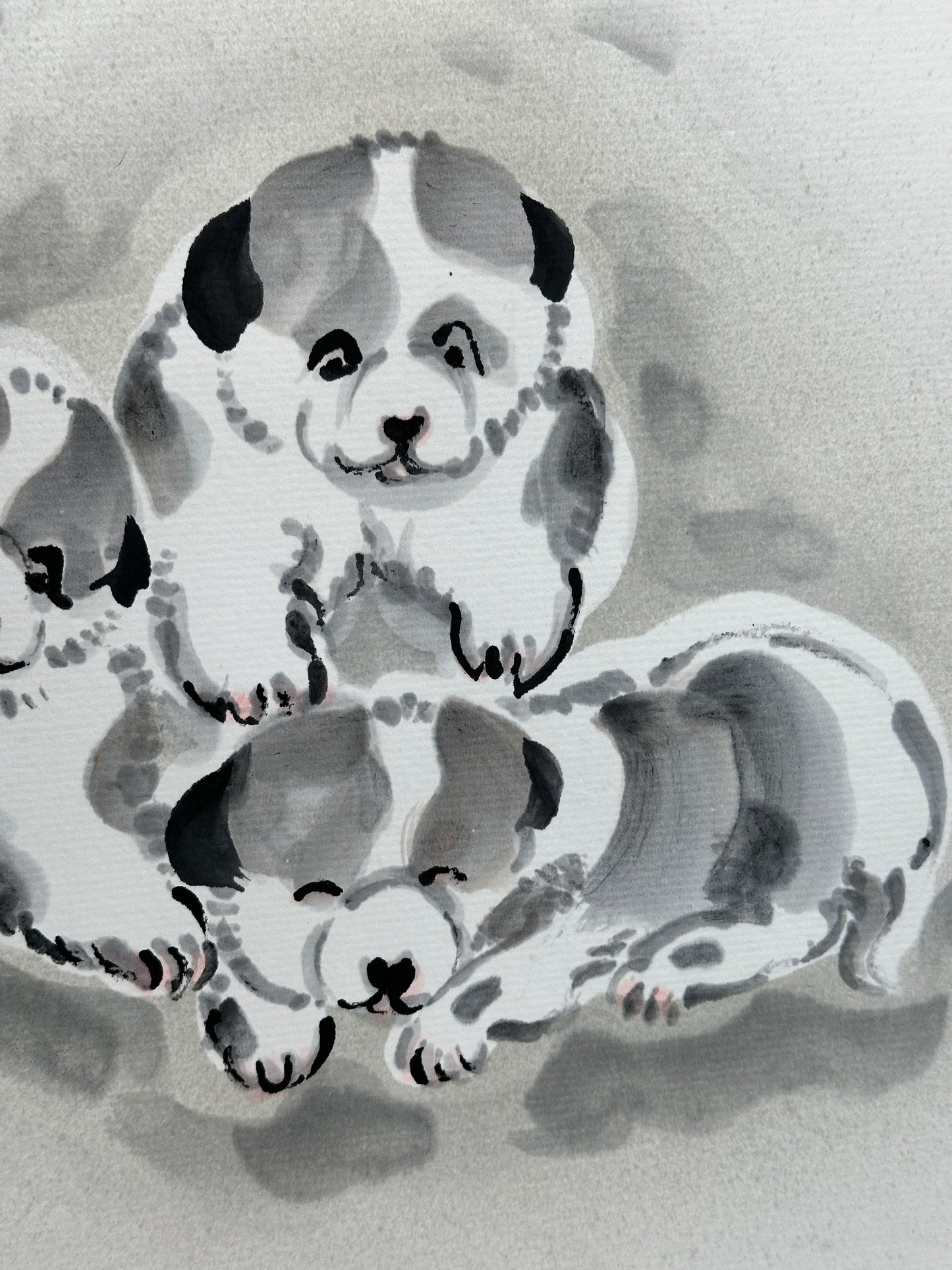 SHP194 - Japan Ink painting 3 puppies - Dog