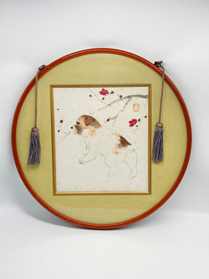 SHP204 - Japan Shikishi Circle Frame - Dog and Plum Blossoms 梅