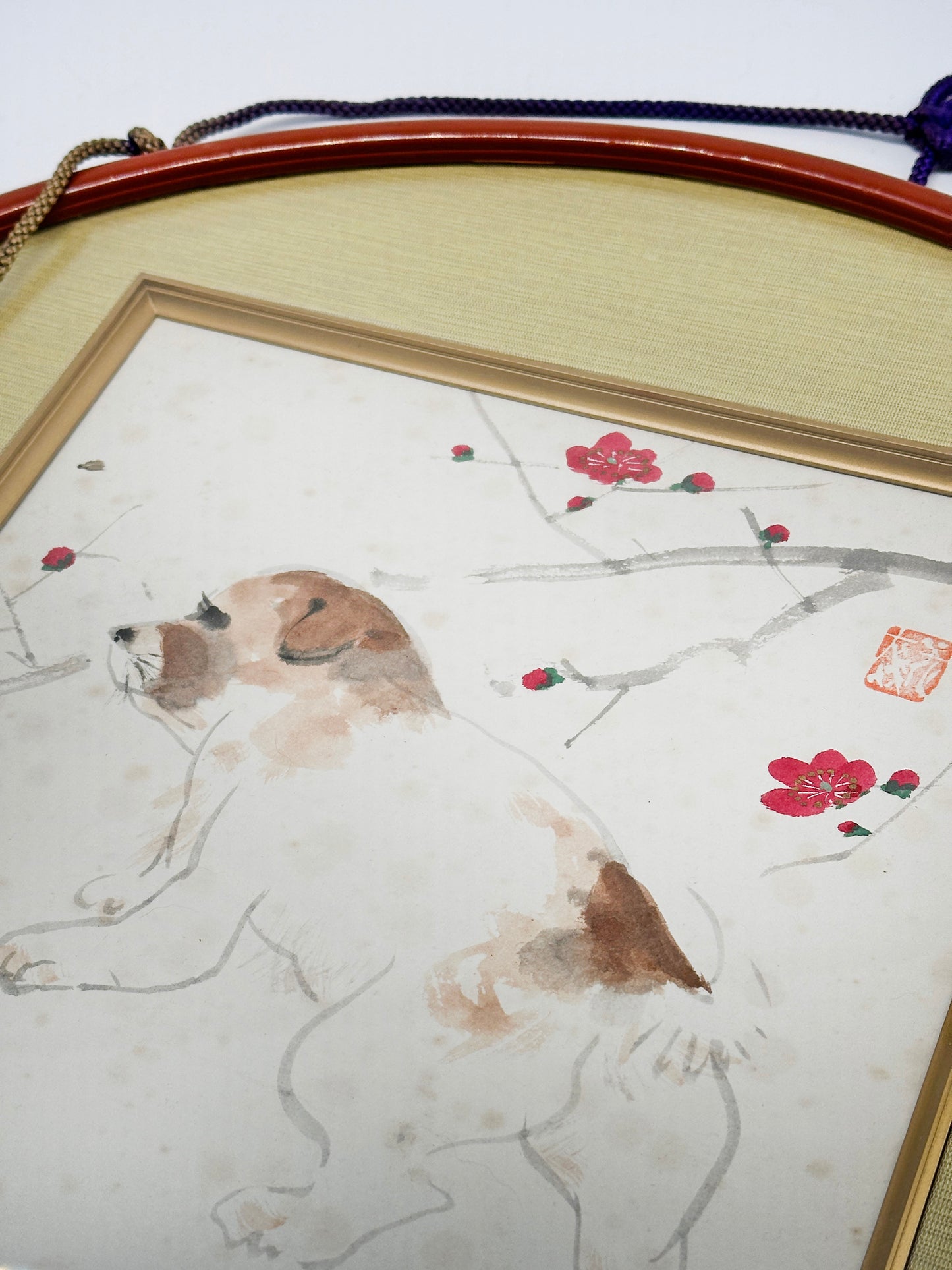 SHP204 - Japan Shikishi Circle Frame - Dog and Plum Blossoms 梅