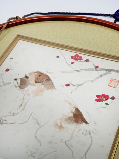 SHP204 - Japan Shikishi Circle Frame - Dog and Plum Blossoms 梅