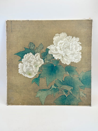 SHP210 - Vintage Shikishi Print — Red and White Cotton Roses by Li Di 李迪