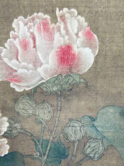 SHP210 - Vintage Shikishi Print — Red and White Cotton Roses by Li Di 李迪