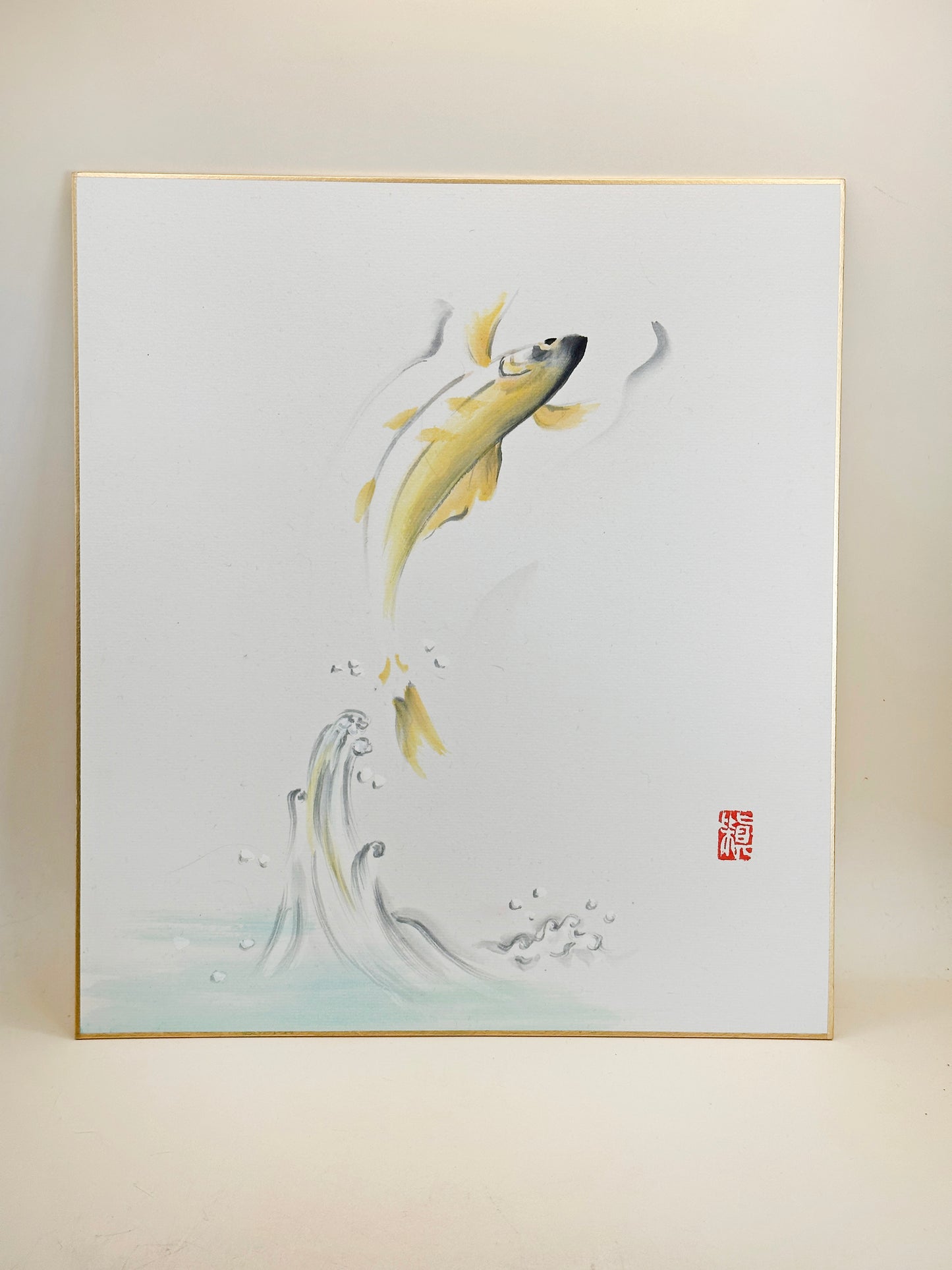 SHP217 - Shikishi japonais représentant un poisson bondissant