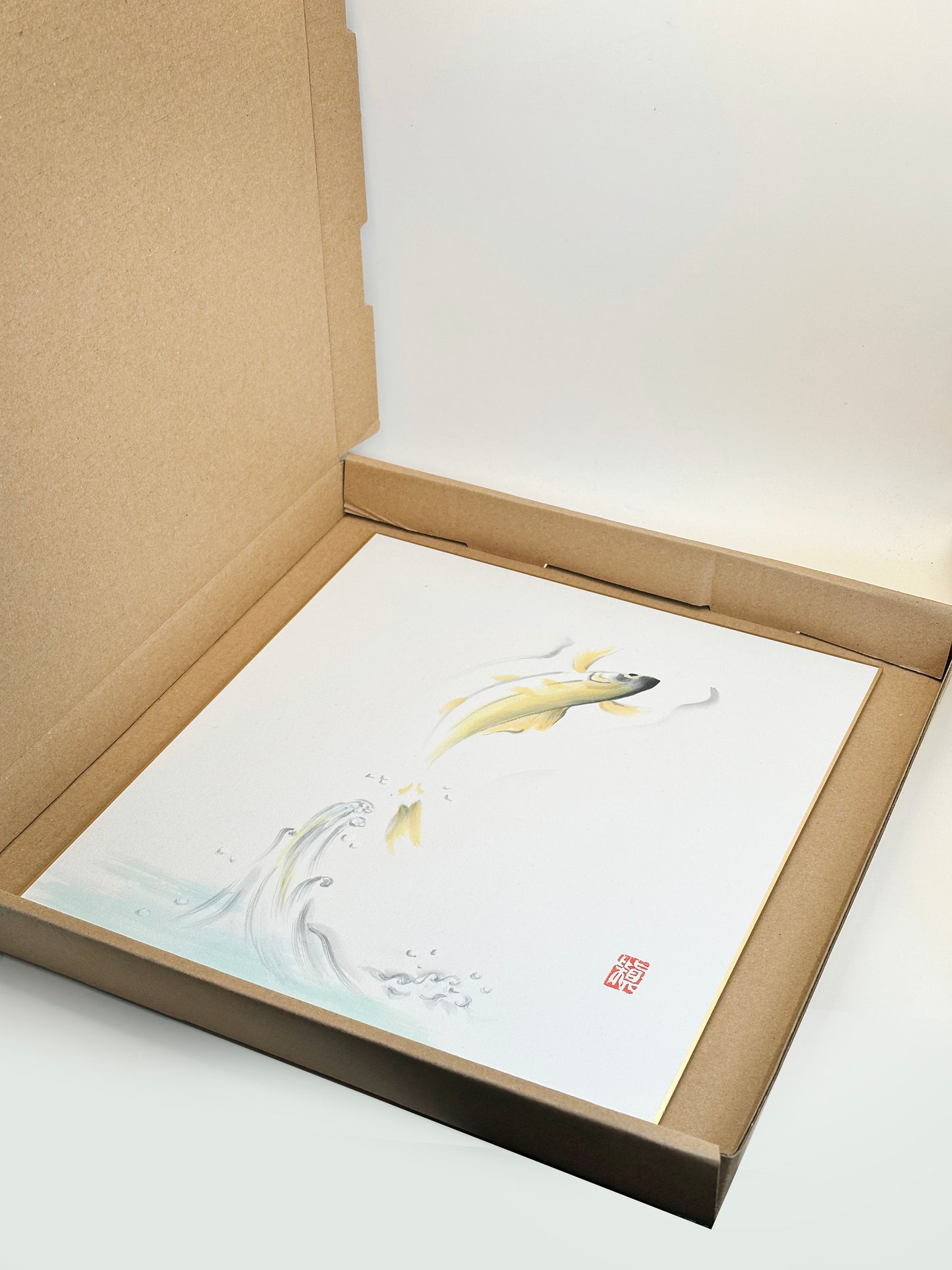 SHP217 - Shikishi japonais représentant un poisson bondissant