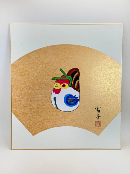 SHP216 - Shikishi artwork chicken clay bell 鷄の土鈴