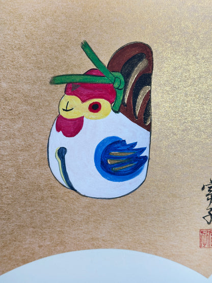 SHP216 - Shikishi artwork chicken clay bell 鷄の土鈴