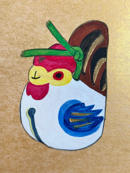 SHP216 - Shikishi artwork chicken clay bell 鷄の土鈴