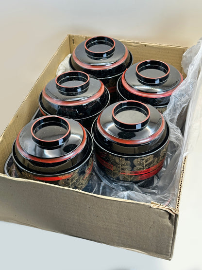 TB150 - Ensemble de 5 bols japonais laqués avec couvercle et plateau à poignées