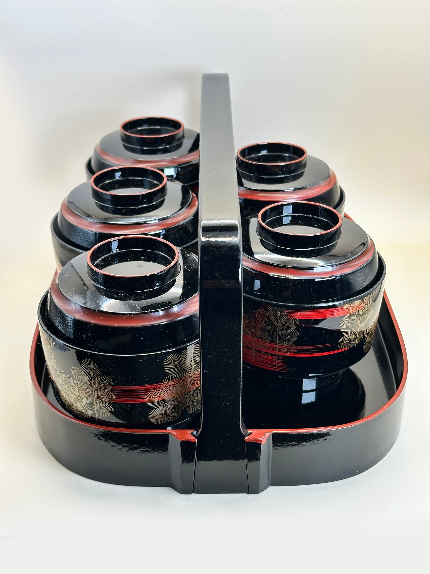 TB150 - Ensemble de 5 bols japonais laqués avec couvercle et plateau à poignées