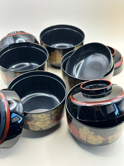 TB150 - Ensemble de 5 bols japonais laqués avec couvercle et plateau à poignées