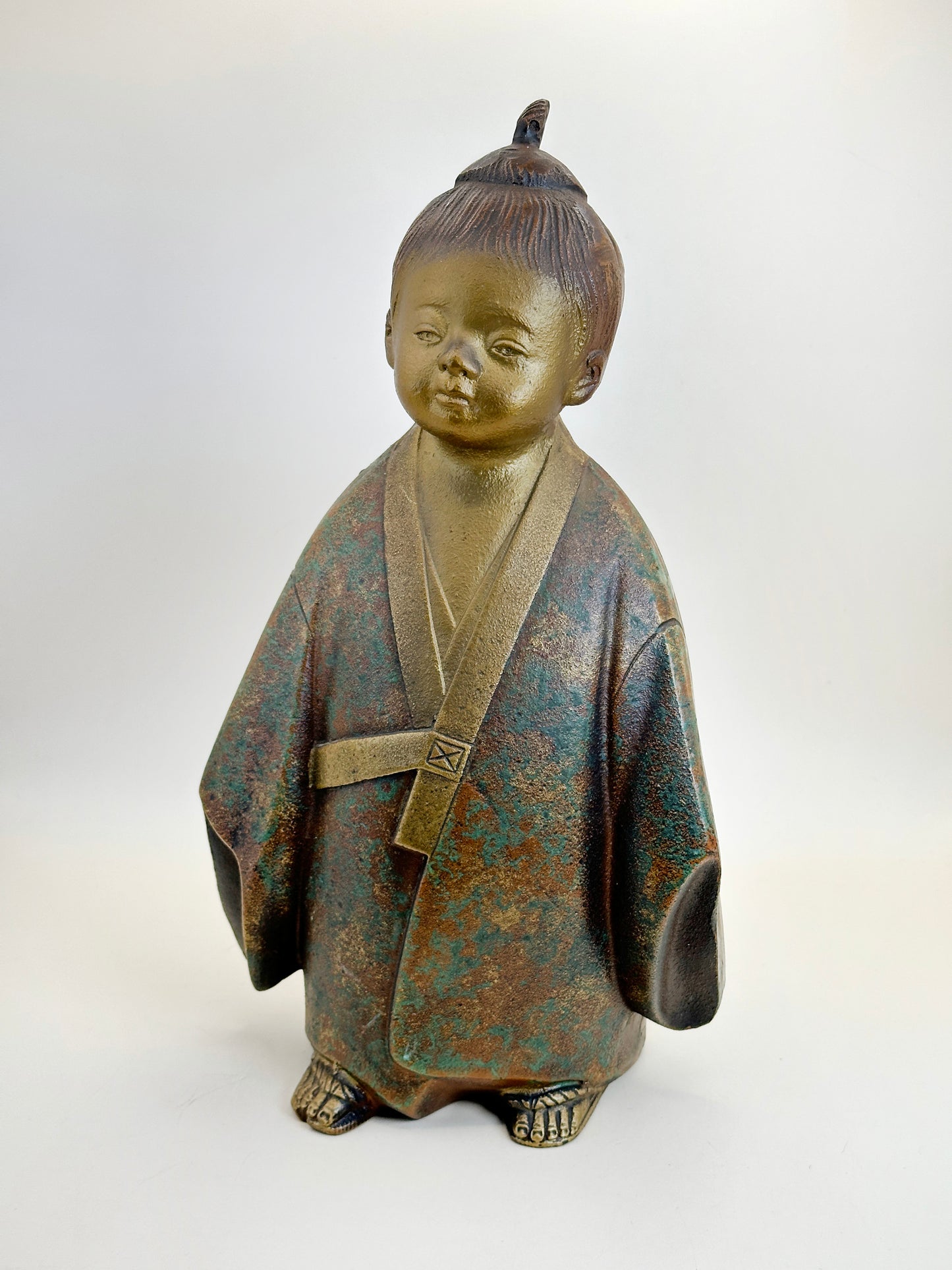 FT316 - Cast Iron Sculpture of Muga Dōji by Yone Jiichi 米治一