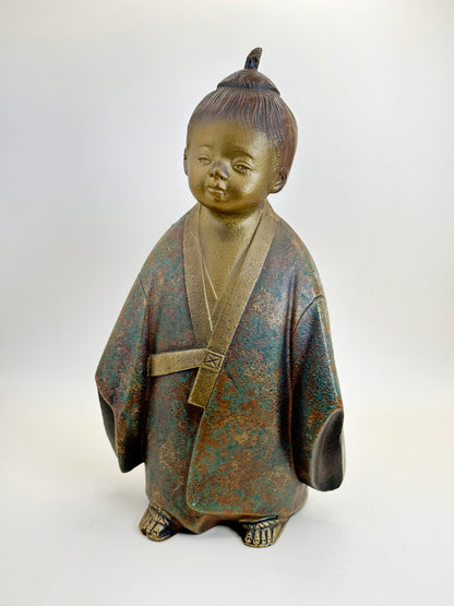 FT316 - Cast Iron Sculpture of Muga Dōji by Yone Jiichi 米治一