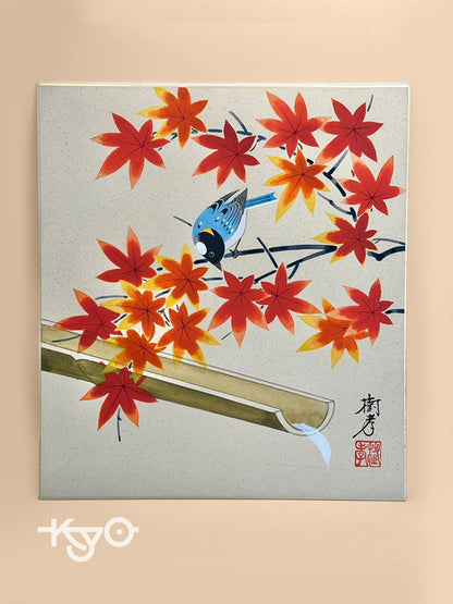 SHP27 - Vintage Shikishi artwork card autumn and bird