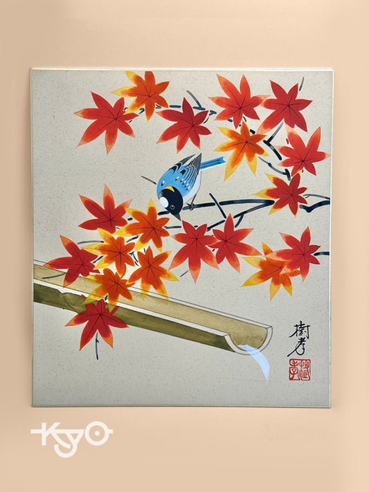 SHP27 - Vintage Shikishi artwork card autumn and bird