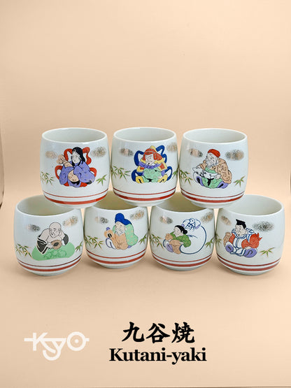 TB98 - Set of Porcelain Tea Cups - 7 Lucky Gods 七福神
