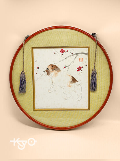 SHP204 - Japan Shikishi Circle Frame - Dog and Plum Blossoms 梅