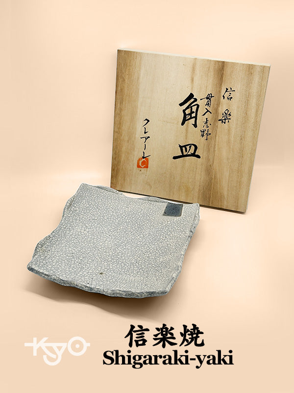 TB108 - Assiette carrée Shigaraki Kannyū Shino 信楽焼