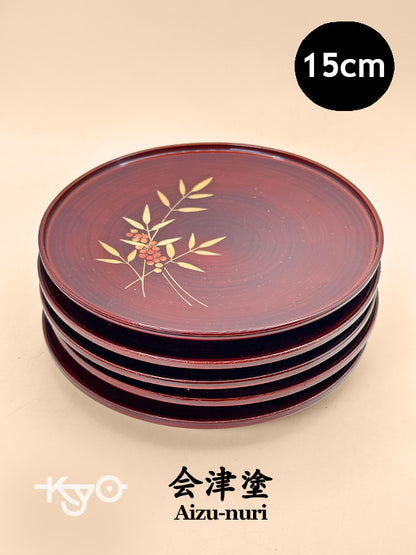 TB217 - Assiettes à dessert Aizu-nuri Nanten Maki-e (laques japonaises) 会津塗